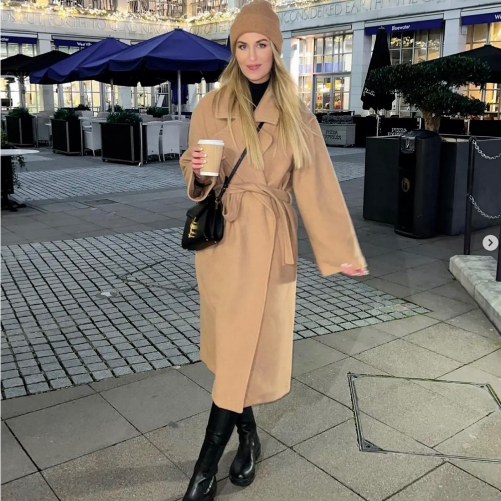 Zara coat wool blend oversized long camel belted rope trench coat - Picture 5 of 7